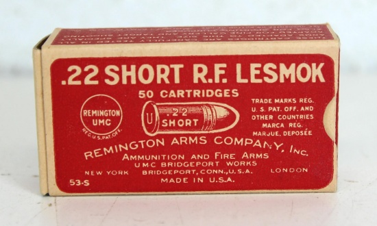 Full Vintage Box Remington UMC .22 Short Lesmok Cartridges Ammunition...