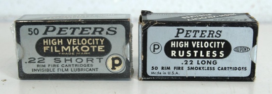 2 Full Vintage Boxes Peters Cartridges Ammunition - High Velocity FilmKote .22 Short, High Velocity