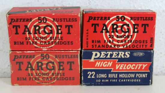4 Full Vintage Boxes Peters Cartridges Ammunition - 2 Target .22 LR,... Target .22 Short, High