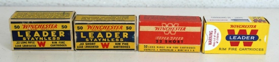 4 Vintage Boxes Winchester Cartridges Ammunition - Full Leader Staynless .22 LR,... Partial 30 Leade