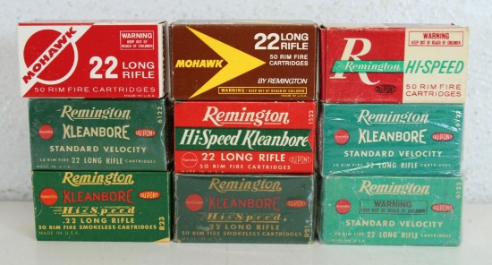 9 Different Full Vintage Boxes Remington .22 LR Cartridges Ammunition...