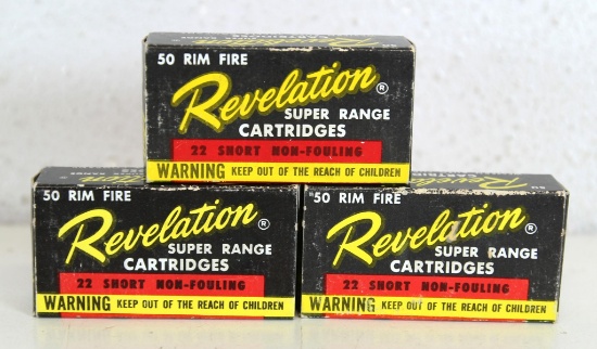 3 Full Vintage Boxes Western Auto Supply Revelation Super Range .22 Short Cartridges Ammunition...