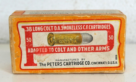 Full Vintage Mostly Sealed Two Piece Box Peters .38 Long Colt DA Cartridges Ammunition...