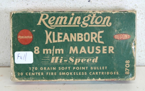 Full Vintage Box Remington 8 mm Mauser 170 gr. SP Cartridges Ammunition...