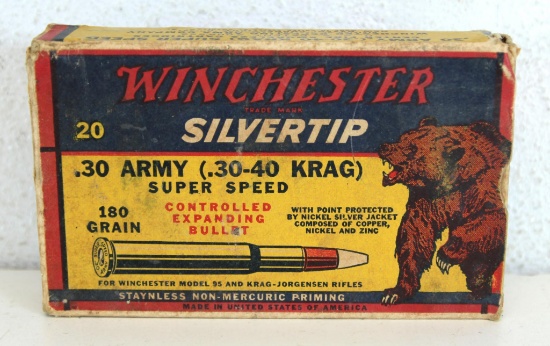 Full Vintage Winchester Bear Box .30 Army (.30-40 Krag) SilverTip 180 gr. Cartridges Ammunition...