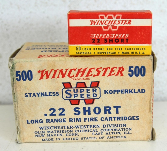 Partial Vintage Brick 9 Boxes Winchester Super Speed .22 Short Long Range RF Cartridges Ammunition,