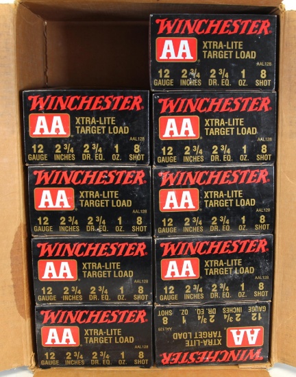 9 Full Boxes Winchester AA Xtra-lite Target Load 12 Ga. 2 3/4" 8 Shot Shotshells Ammunition...