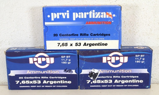 3 Full Boxes PPU 7,65x53 Argentine 180 gr. SPBT Cartridges Ammunition...