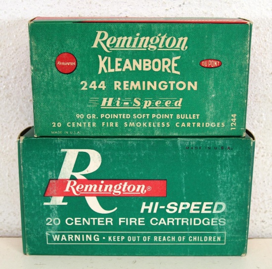 2 Different Full Vintage Boxes Remington .244 Remington 90 gr. PSP Cartridges Ammunition...