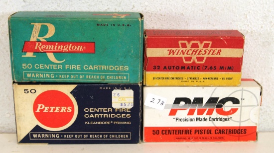 3 Full 1 Partial Box .32 Auto (7.65 mm ) Cartridges Ammunition - Full Vintage Winchester, Full