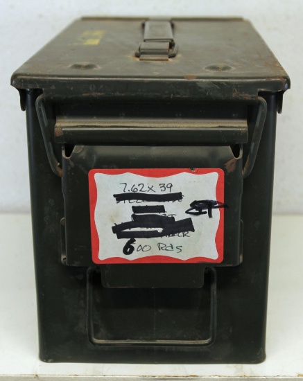 Metal Ammo Can 600 Rounds 7.62x39 FMJ BT Cartridges Ammunition - Brown Bear and Golden Tiger Boxes..