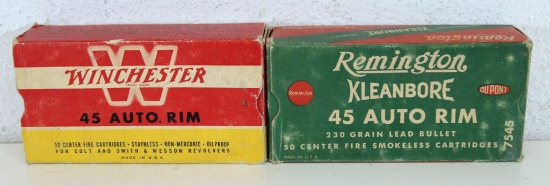 2 Full Vintage Boxes .45 Auto Rim 230 gr. Cartridges Ammunition - 1 Winchester, 1 Remington...