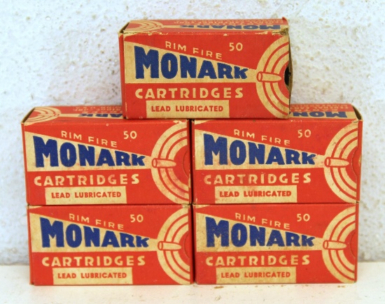 5 Full Vintage Boxes Federal Monark .22 LR... Cartridges Ammunition - 1 Box Missing End Flap...