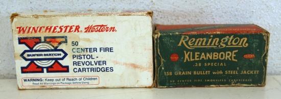 2 Different Full Vintage Boxes .38 Special Cartridges Ammunition - Winchester Western Super Match