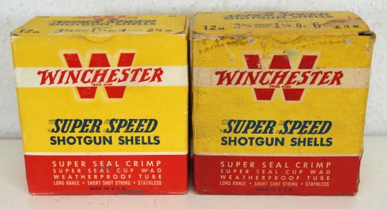 2 Full Vintage Boxes Winchester Super Speed 12 Ga. 2 3/4" Shotgun Shells Ammunition - 4 Shot & 6