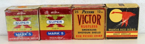 Mixed Lot 12 Ga. Shotgun Shells Ammunition - Partial Vintage Box 19 Western Super X Mark 5 2 3/4" 5