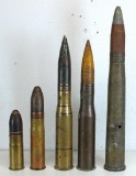 Collection of 5 Different Inert Small Artillery Shells...