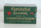 Full Vintage Box Remington .22 Remington Auto-Loading Cartridges Ammunition for Model 16...