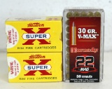 2 Full Vintage Boxes Western Super-X .22 Winchester Mag JHP and 1 Full Box Hornady V-Max 30 gr. .22