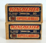 2 Full Vintage Boxes Winchester Kopper Klad...Staynless .22 Short Cartridges Ammunition...