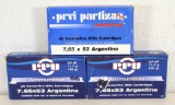 3 Full Boxes PPU 7,65x53 Argentine 180 gr. SPBT Cartridges Ammunition...