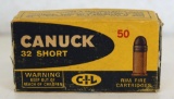 Full Vintage Box C-I-L Canuck....32 Short Rimfire...80 gr. Cartridges Ammunition - Tape on End Flaps