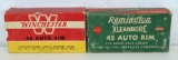 2 Full Vintage Boxes .45 Auto Rim 230 gr. Cartridges Ammunition - 1 Winchester, 1 Remington...