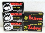 3 Full Boxes Wolf 9 mm Luger 115 gr. FMJ Steel Cased and 2 Full Boxes TulAmmo 9 mm Luger 115 gr. FMJ