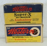 2 Full Vintage Boxes Western .357 Mag and .38 Spl. Cartridges Ammunition...