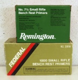 Full Box 1,000 Federal No. 205M Small Rifle Bench Rest Primers and Full Box 1,000 Remington No. 7