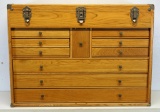 Oak Machinist Tool Cabinet Chest 10 Drawers Plus Top Storage w/Key, Missing Front Lid Cover, 11