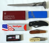 Mixed Lot 8 Knives - Knife Blade from Railroad Spike, KA-BAR 2 Blade Pocket, Barlow 2 Blade Pocket,