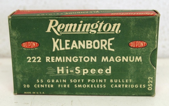 Full Vintage Box Remington .222 Rem Mag 55 gr. SP Cartridges Ammunition...