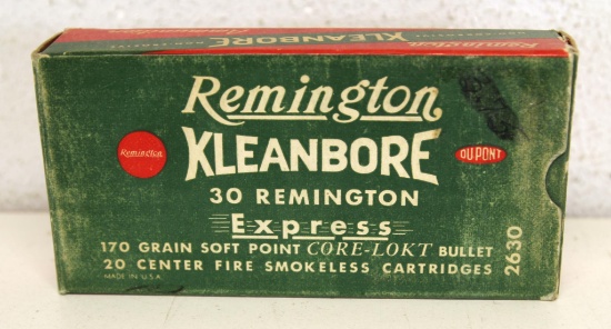 Full Vintage Box Remington Express .30 Rem 170 gr. SP Core-Lokt Cartridges Ammunition...
