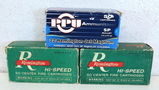 2 Vintage Boxes Remington and 1 Box PPU .22 Rem Jet Mag 40 gr. SP Cartridges Ammunition...