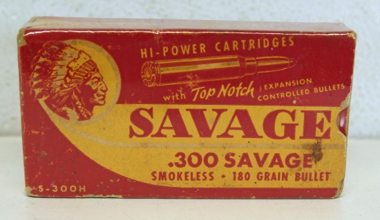 Savage Full Vintage Indian Chief Box .300 Savage 180... gr. Cartridges Ammunition...