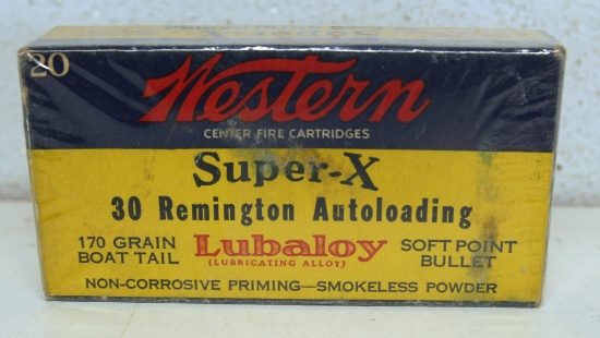 Full Vintage Box Western Super-X .30 Rem Autoloading 170 gr. BTSP Cartridges Ammunition...