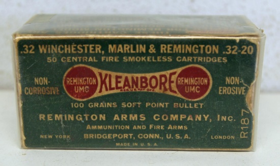 Full Vintage Remington Dog Bone Box .32 Winchester, Marlin & Remington .32-20 SP Cartridges