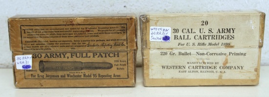 2 Full Vintage Two Piece Boxes - Winchester .30 Army Full Patch 220 gr. for 95 Repeating Arms and