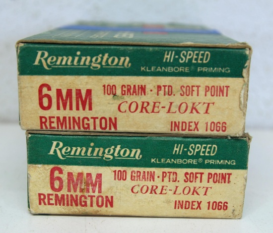 2 Full Vintage Boxes Remington 6 mm Rem 100 gr. PSP Cartridges Ammunition... - 2 Boxes Taped Togethe