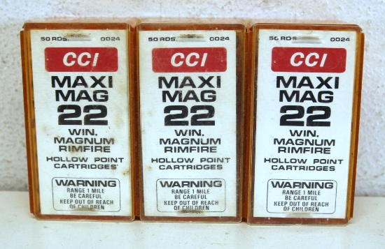 3 Full Boxes CCI MaxiMag .22 Win Mag RF HP Cartridges Ammunition...