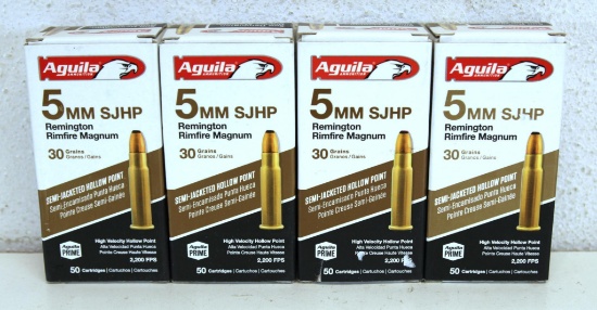 4 Full Boxes Aguila 5 mm SJHP Remington Rimfire Magnum 30 gr. HP Cartridges Ammunition...