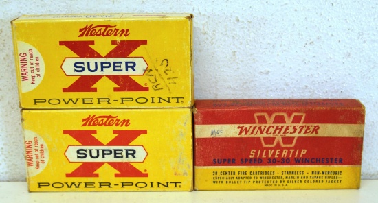 3 Full Vintage Boxes .30-30 Win Cartridges Ammunition - Winchester and 2 Western...