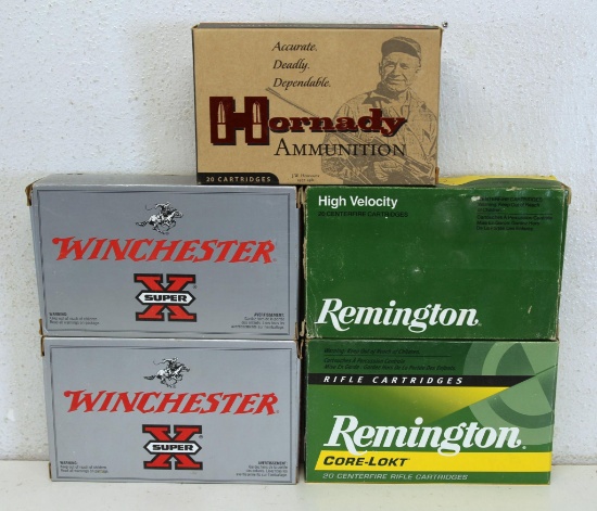 5 Full Boxes .270 Win 130 gr. Cartridges...Ammunition - Hornady Custom, 2 Remington, 2 Winchester...