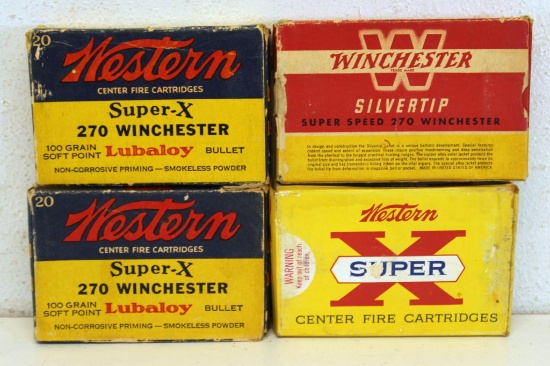 4 Different Full Vintage Boxes .270 Win Cartridges Ammunition - 3 Western, Winchester SilverTip...