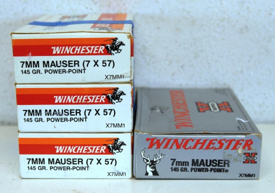 4 Full Boxes Winchester 7 mm Mauser (7x57) 145 gr. Power Point Cartridges Ammunition...