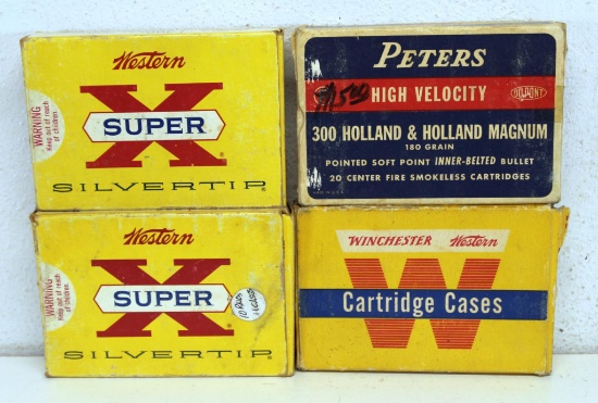 4 Vintage Boxes .300 H&H Mag Cartridges Ammunition - Peters, 1 Full & 1 Partial 10 Rds and 11 Fired