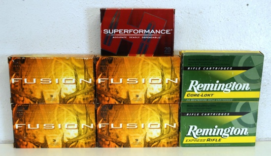 7 Full Boxes .35 Whelen Cartridges Ammunition - 4 Federal Fusion, 2 Remington, 1 Hornady