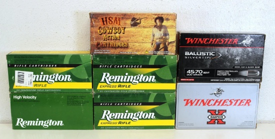 7 Full Boxes .45-70 Gov't...Catridges Ammunition - 4 Remington, 2 Winchester, 1 HSM...