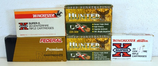 5 Full Boxes .458 Win Mag Cartridges Ammunition - Federal Premium Safari, Winchester Western Super